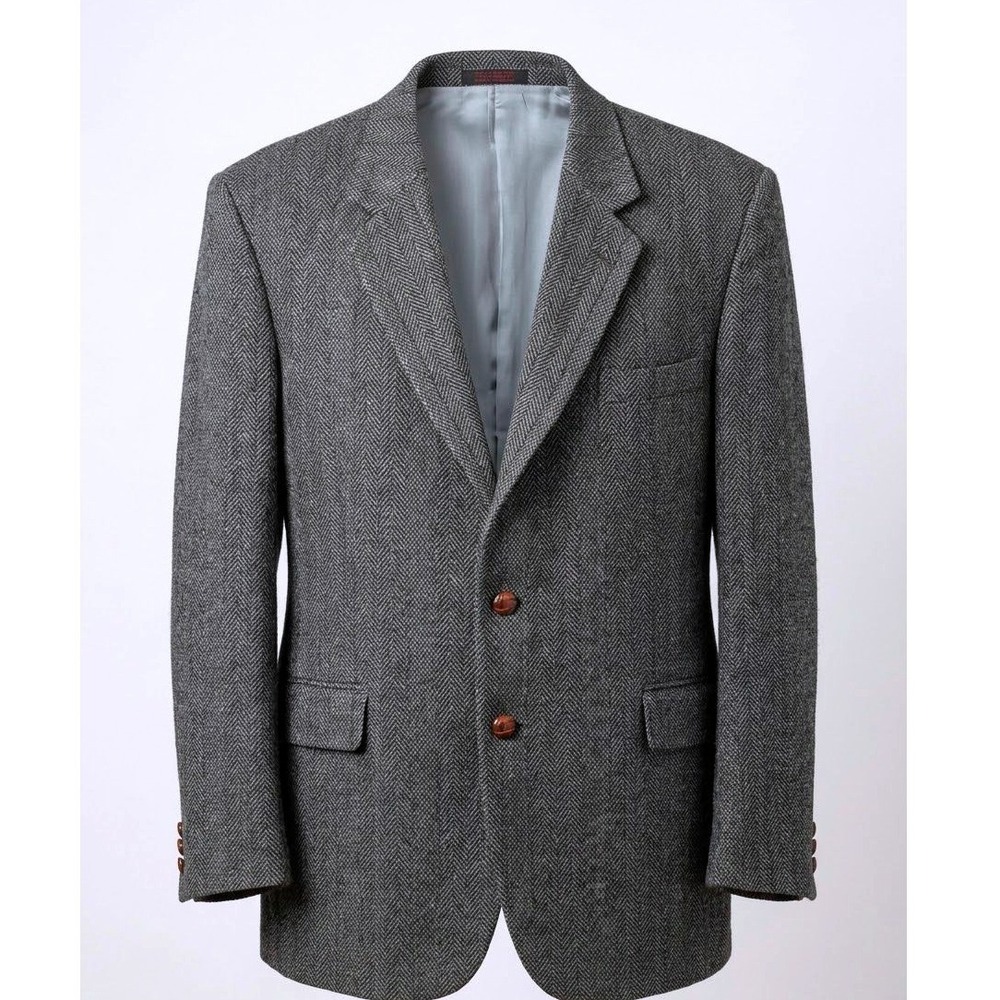Potomac Collection Men 44L Grey Herringbone Wool Blazer Academia Sport Coat
